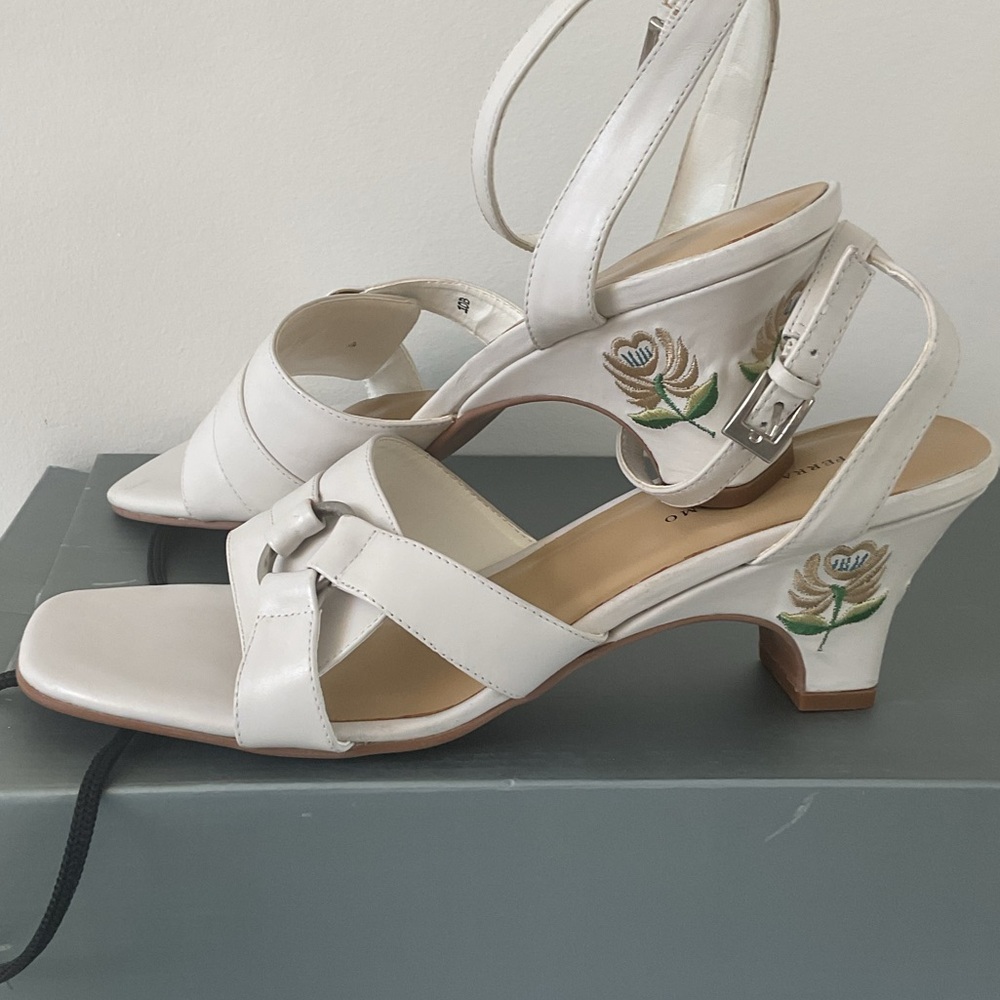 Ferra Giacomo Chic White Strappy with Embroidered Heels Shoes
